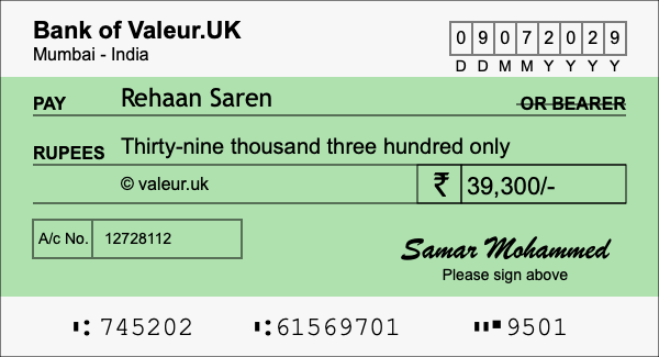 How to write a cheque for 39,300 rupees How to write a cheque for 39,300 rupees