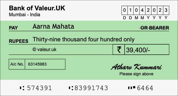 How to write a cheque for 39,400 rupees How to write a cheque for 39,400 rupees