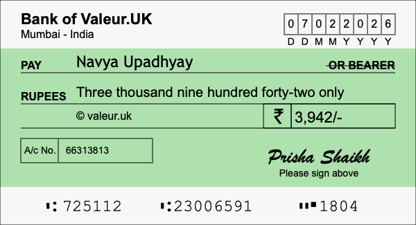 How to write a cheque for 3,942 rupees