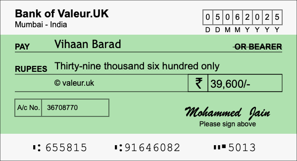 How to write a cheque for 39,600 rupees How to write a cheque for 39,600 rupees