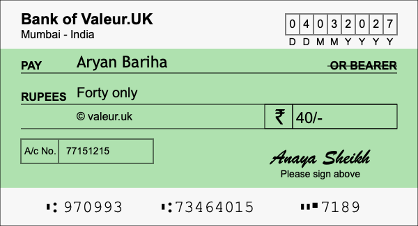 How to write a cheque for 40 rupees
