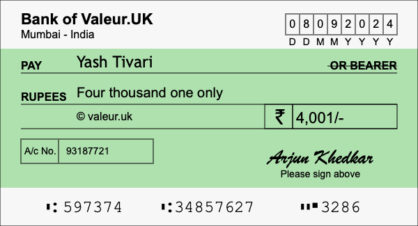 How to write a cheque for 4,001 rupees How to write a cheque for 4,001 rupees