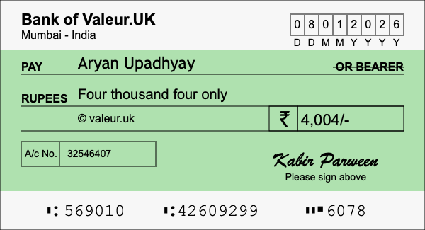 How to write a cheque for 4,004 rupees How to write a cheque for 4,004 rupees