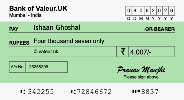 How to write a cheque for 4,007 rupees How to write a cheque for 4,007 rupees