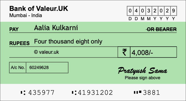 How to write a cheque for 4,008 rupees How to write a cheque for 4,008 rupees