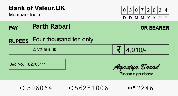 How to write a cheque for 4,010 rupees How to write a cheque for 4,010 rupees