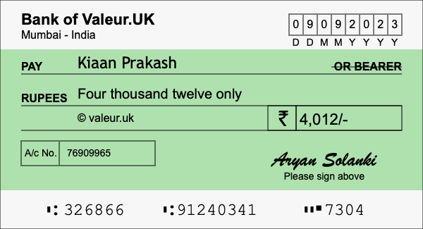 How to write a cheque for 4,012 rupees How to write a cheque for 4,012 rupees