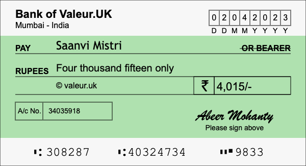 How to write a cheque for 4,015 rupees How to write a cheque for 4,015 rupees