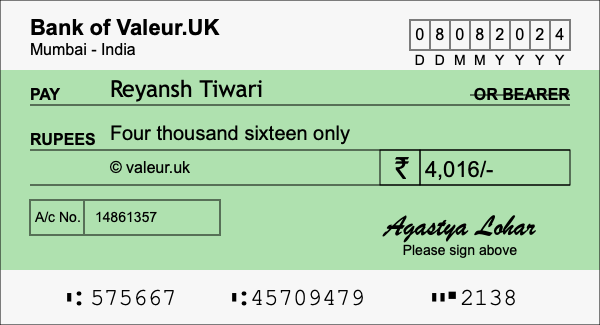 How to write a cheque for 4,016 rupees How to write a cheque for 4,016 rupees