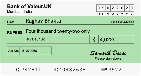 How to write a cheque for 4,022 rupees How to write a cheque for 4,022 rupees