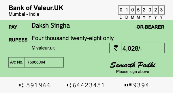 How to write a cheque for 4,028 rupees How to write a cheque for 4,028 rupees