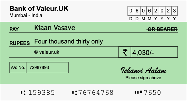 How to write a cheque for 4,030 rupees How to write a cheque for 4,030 rupees