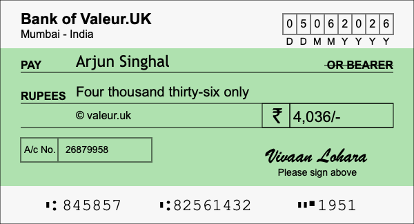 How to write a cheque for 4,036 rupees How to write a cheque for 4,036 rupees