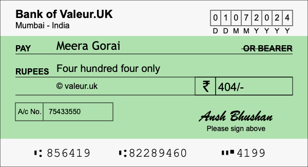 How to write a cheque for 404 rupees