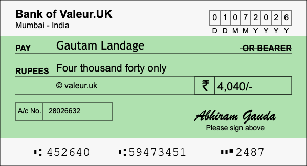 How to write a cheque for 4,040 rupees