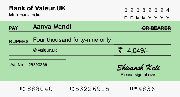 How to write a cheque for 4,049 rupees How to write a cheque for 4,049 rupees