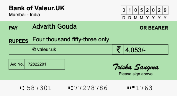 How to write a cheque for 4,053 rupees