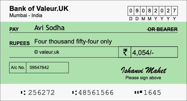How to write a cheque for 4,054 rupees