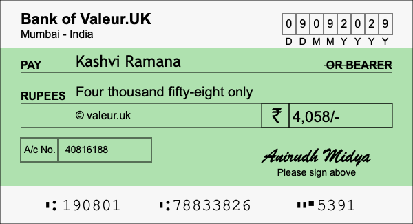How to write a cheque for 4,058 rupees