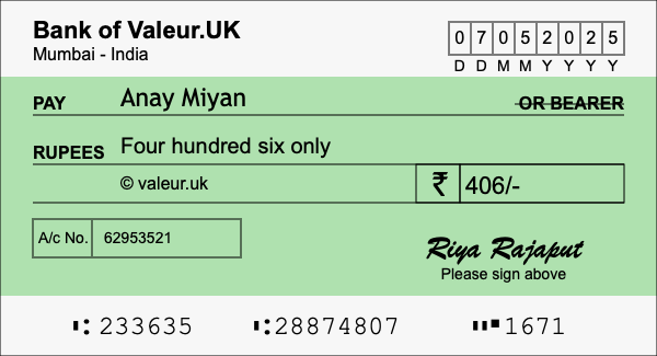 How to write a cheque for 406 rupees