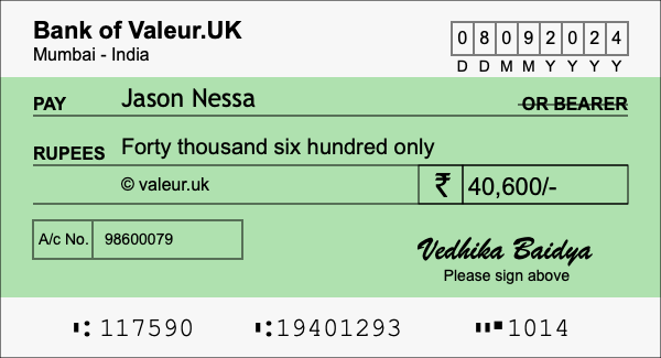 How to write a cheque for 40,600 rupees How to write a cheque for 40,600 rupees