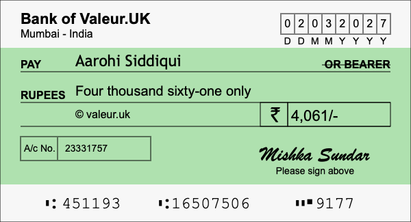 How to write a cheque for 4,061 rupees