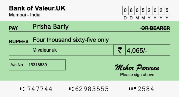 How to write a cheque for 4,065 rupees