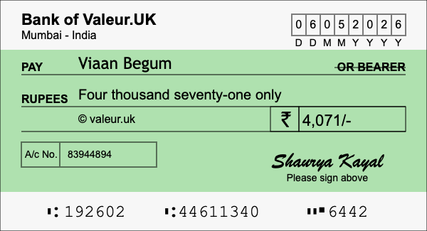 How to write a cheque for 4,071 rupees