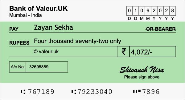 How to write a cheque for 4,072 rupees