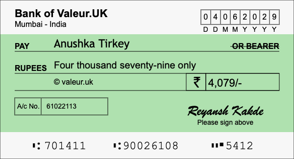 How to write a cheque for 4,079 rupees