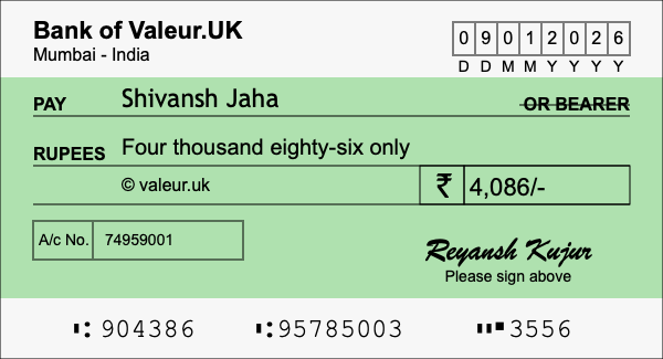 How to write a cheque for 4,086 rupees