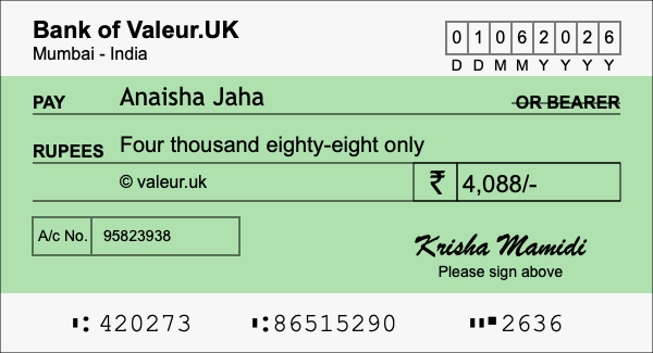 How to write a cheque for 4,088 rupees
