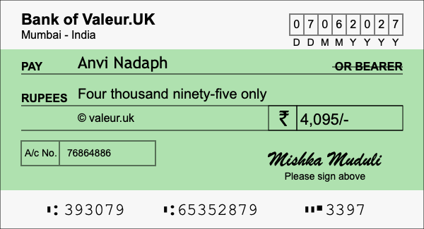 How to write a cheque for 4,095 rupees