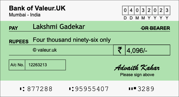 How to write a cheque for 4,096 rupees
