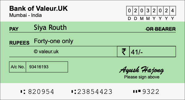 How to write a cheque for 41 rupees