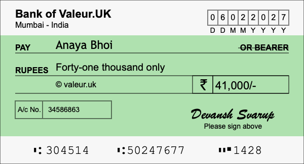 How to write a cheque for 41,000 rupees How to write a cheque for 41,000 rupees