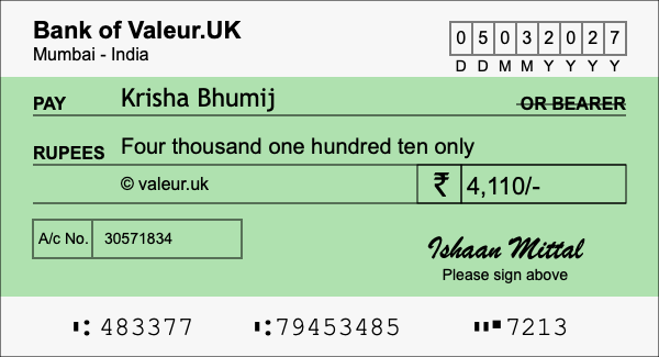 How to write a cheque for 4,110 rupees