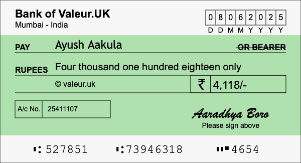 How to write a cheque for 4,118 rupees