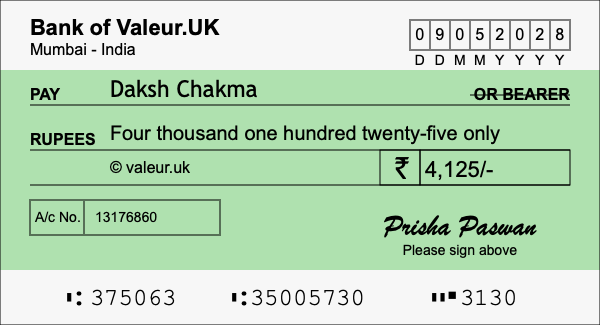 How to write a cheque for 4,125 rupees