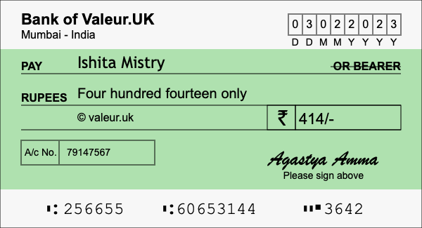 How to write a cheque for 414 rupees