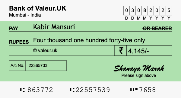 How to write a cheque for 4,145 rupees