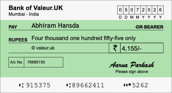 How to write a cheque for 4,155 rupees