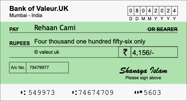 How to write a cheque for 4,156 rupees