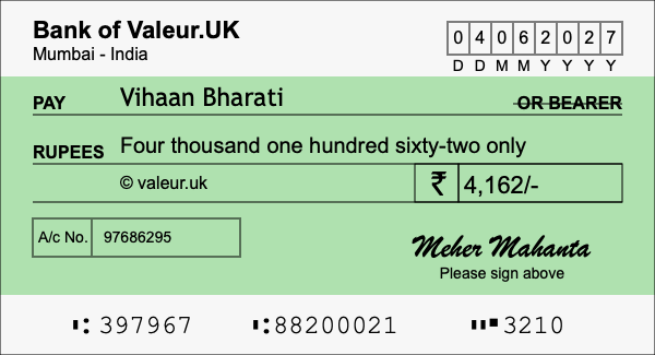 How to write a cheque for 4,162 rupees