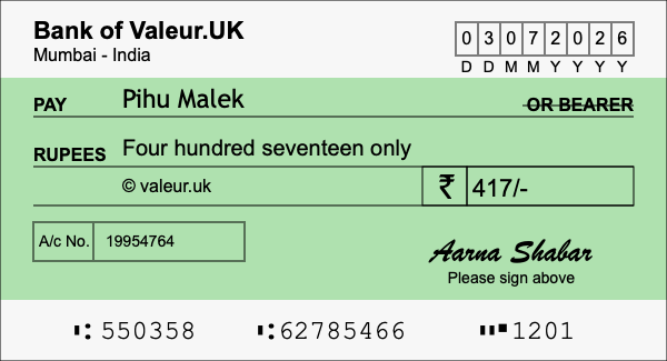 How to write a cheque for 417 rupees