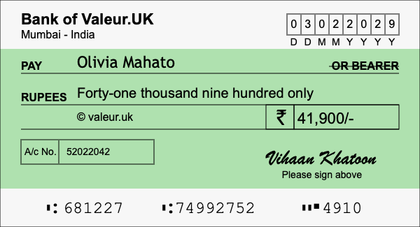 How to write a cheque for 41,900 rupees How to write a cheque for 41,900 rupees