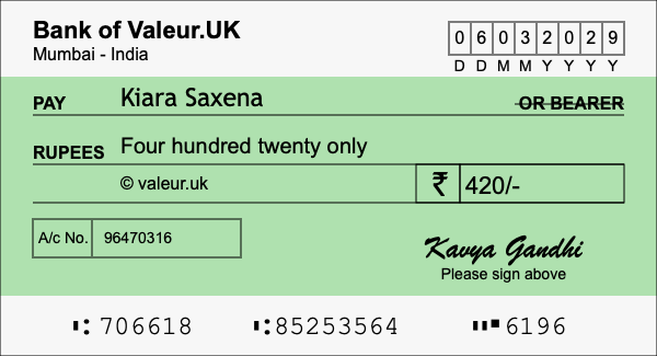 How to write a cheque for 420 rupees