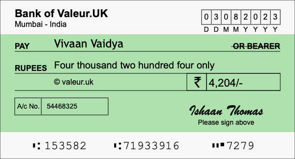 How to write a cheque for 4,204 rupees