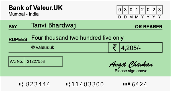 How to write a cheque for 4,205 rupees How to write a cheque for 4,205 rupees