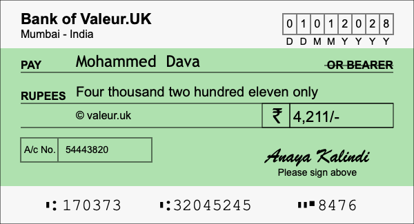 How to write a cheque for 4,211 rupees